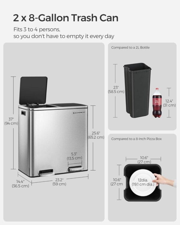 2 x 8 Gallon (2 x 30 L) Garbage Can for Kitchen