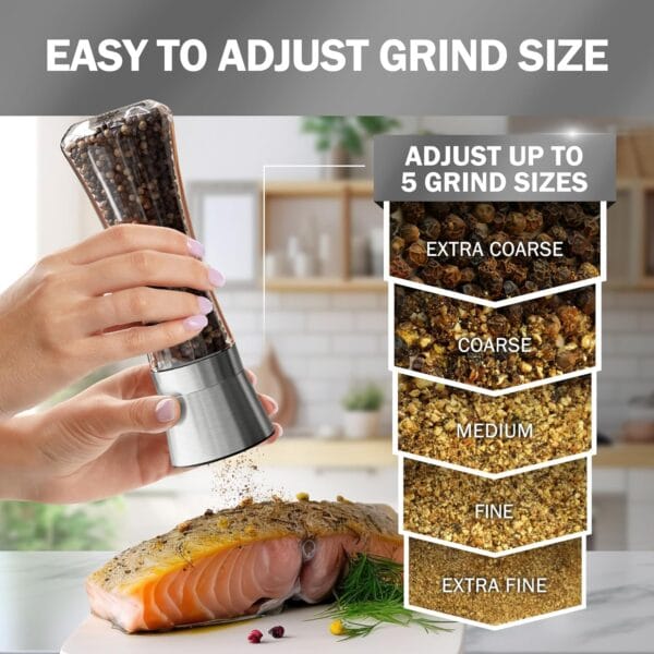 Home EC Premium Stainless Steel Sea Salt and Pepper Grinder Set of 2